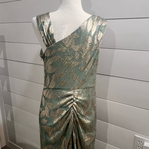 Adrianna Papell One Shoulder Green and Gold Dress - Picture 5 of 9